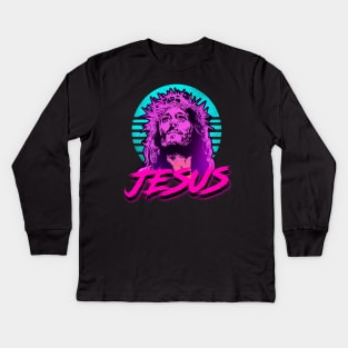 Jesus Retrowave Kids Long Sleeve T-Shirt